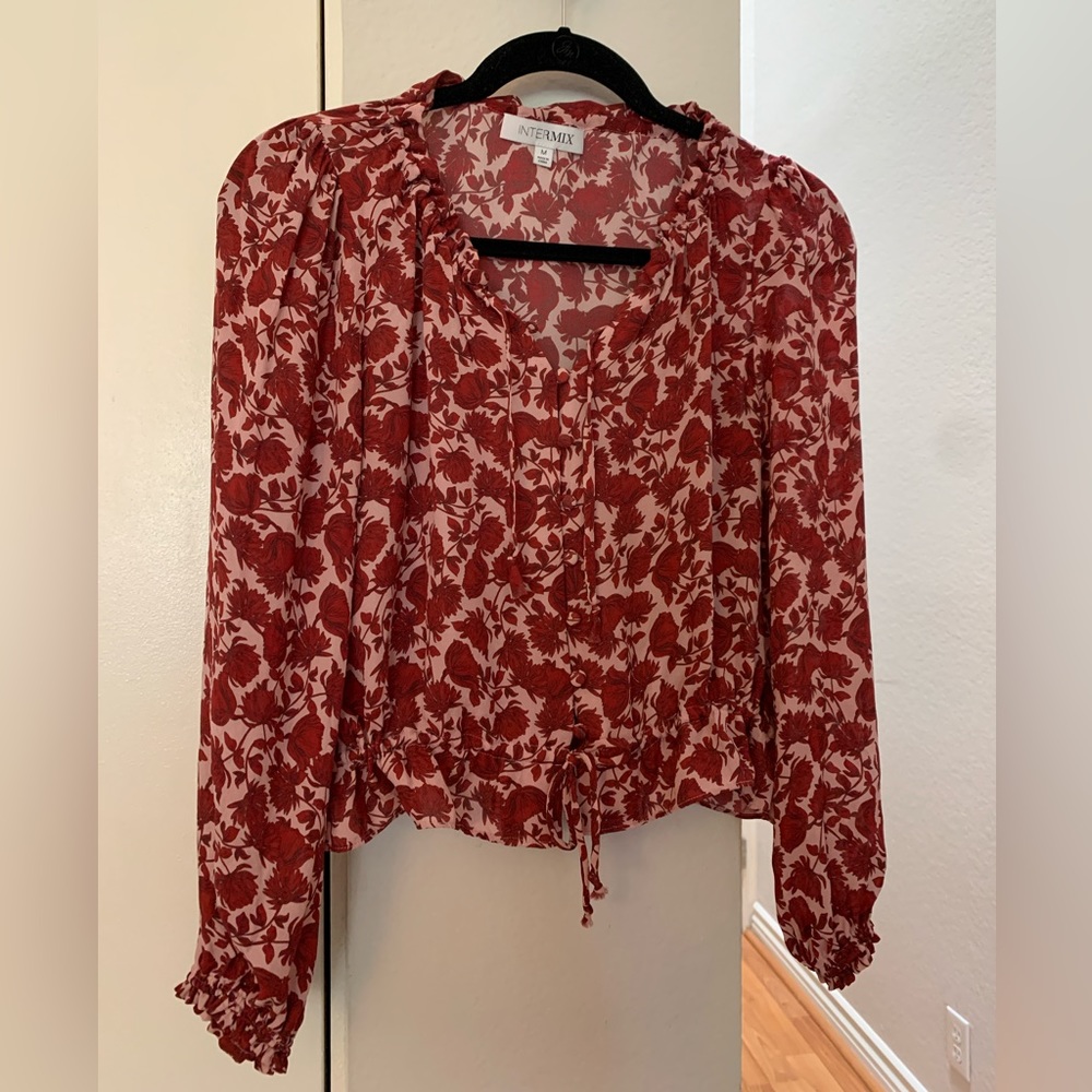 Silk red floral blouse by Intermix